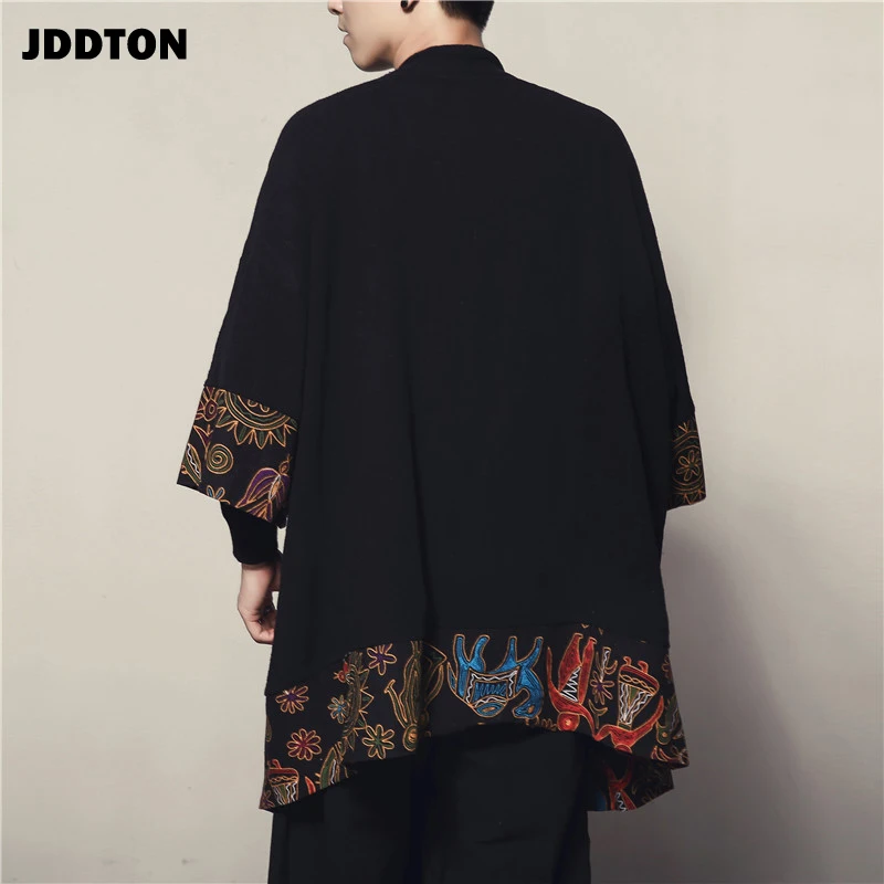 JDDTON Весна мужское льняное кимоно длинный кардиган верхняя одежда пальто Модные