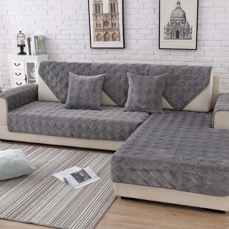 

Thicken Short Plush Sofa Cover Solid Color Non-slip Sofa Cushion Towel for Living Room Furniture Decor Slipcovers Couch Covers