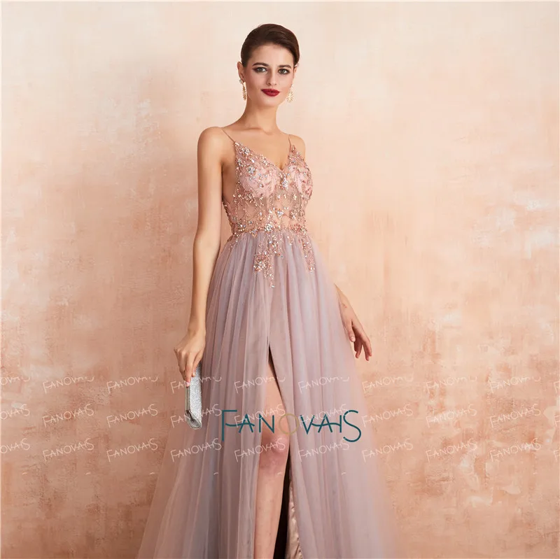 Элегантные вечерние платья 2019 платье с V образным вырезом и кристаллами