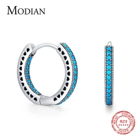 modian heart to heart ear buckle pure 925 sterling silver vintage turquoise hoop earrings for women girls fine jewelry gifts