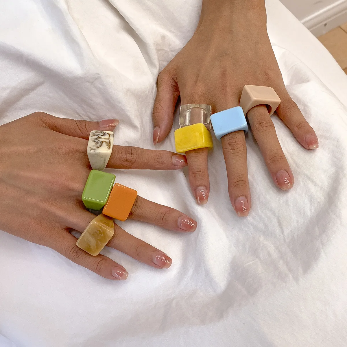 

Acrylic Macaron Colorful Square Ring Ladies Jewelry Ring Fashion Party Free Shipping Ins Hip Hop Christmas Girls Gift1PC