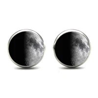 total eclipse full moon stud earrings galaxy universe ear nail out of space earrings jewelry glass dome earrings for women gift