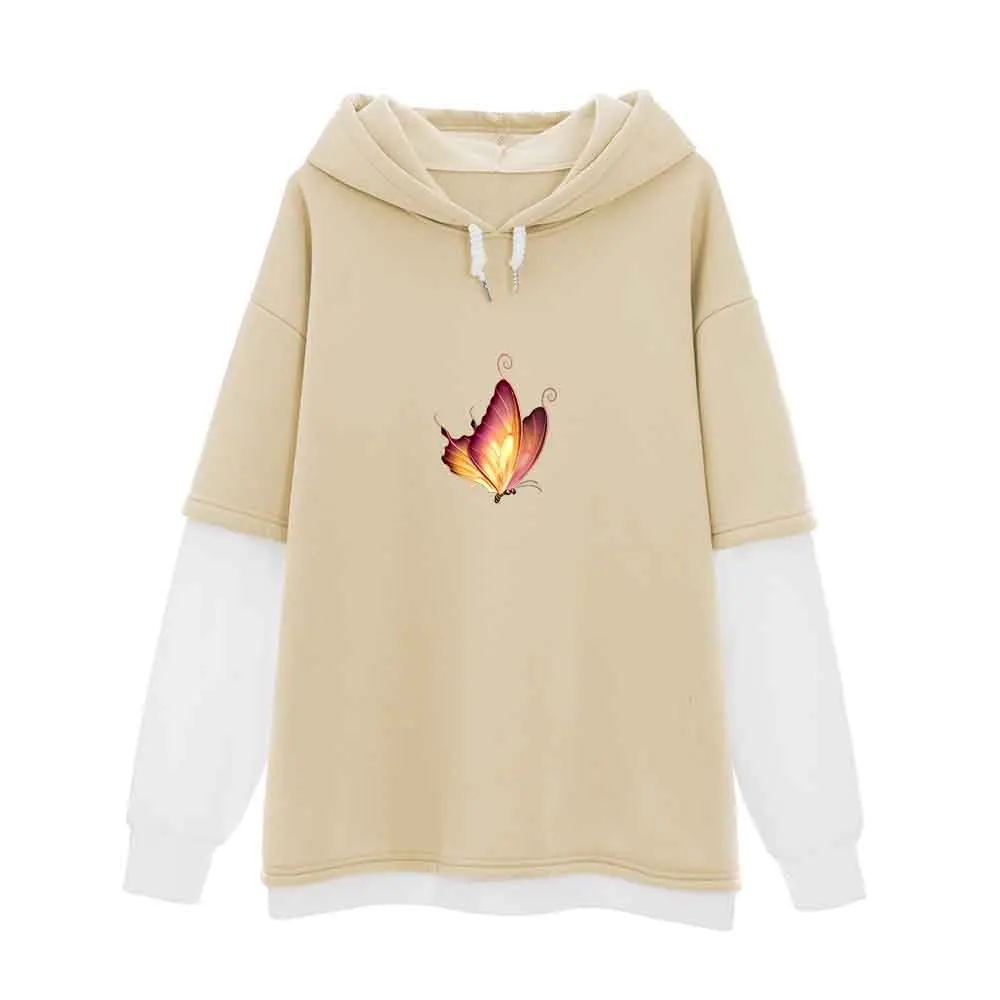 

2021 Spring Autumn Butterfly Top Color Block Shirt Pullover Hoodie Graphic Hoodie Y2k Harajuku Streetwear Women Sweatshirt