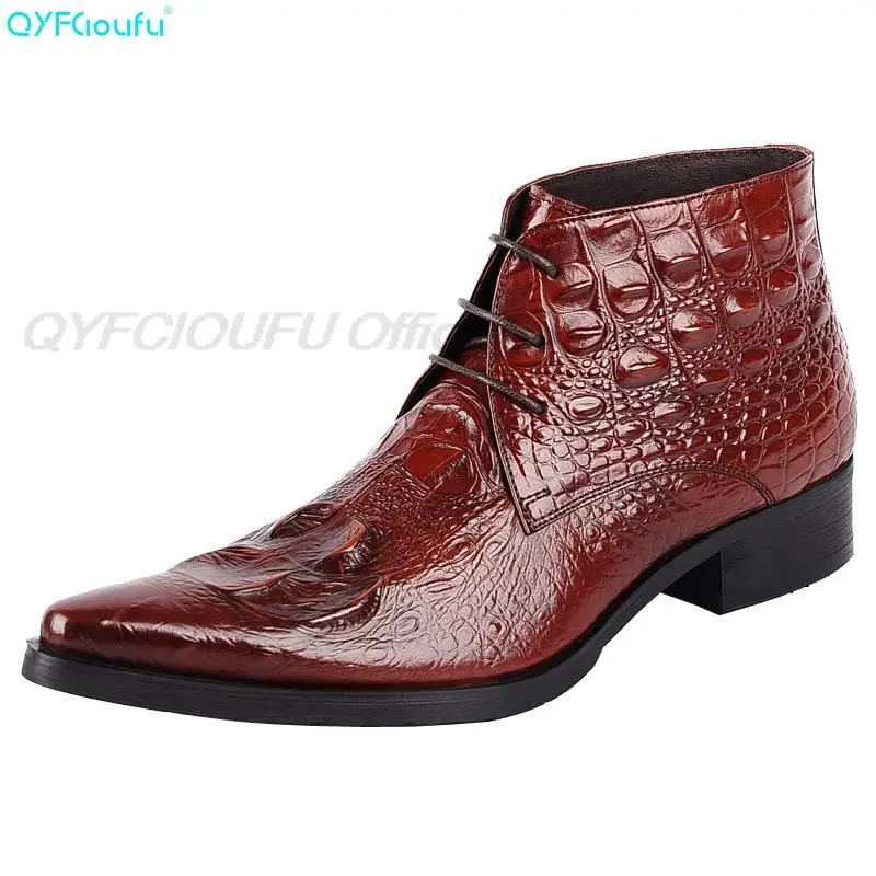 Ботинки Челси мужские с острым носком Натуральная Воловья кожа крокодиловый
