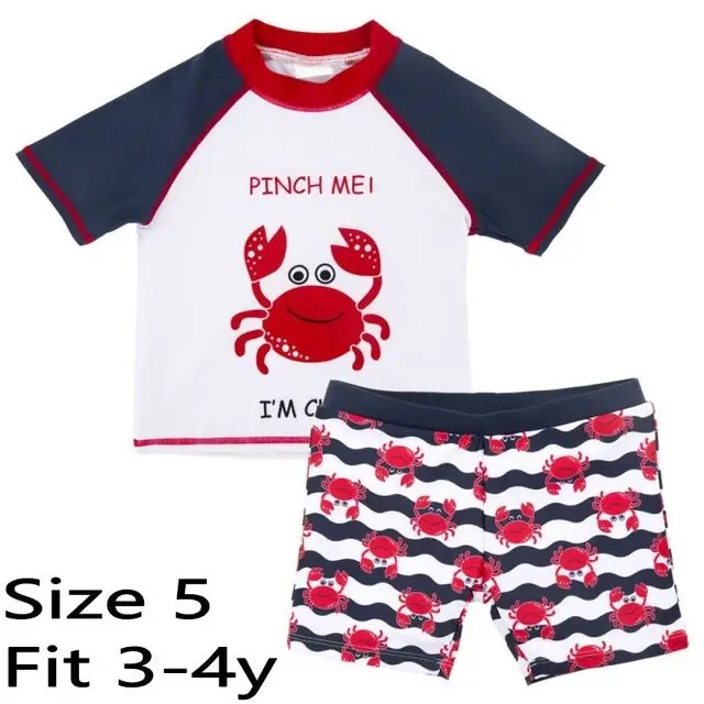 crab 5 Dropship/Одежда для купания для малышей; одежда для купания для маленьких мальчиков; детская одежда для купания с изображением акулы и динозавра; комплект из 2 предметов; одежда для купания с героями мультфильмов для маленьких мальчиков; пляжная одежда - Цвет: crab 5