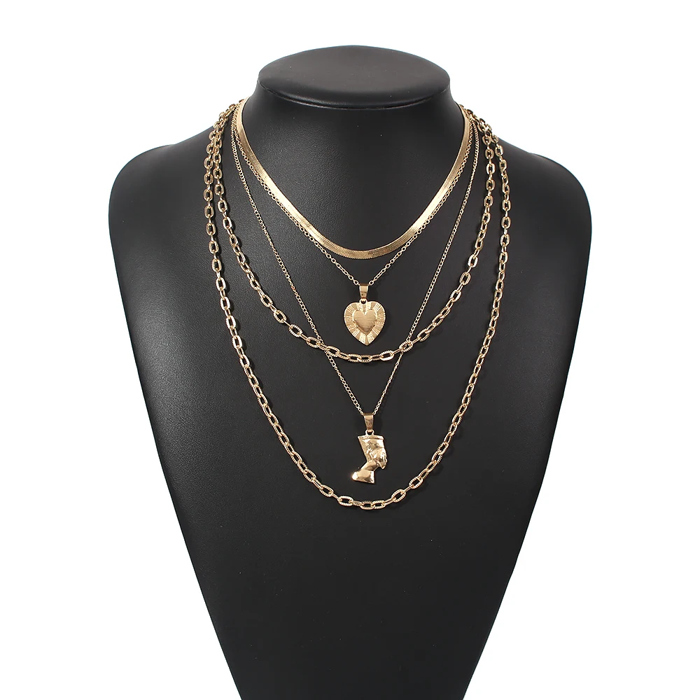 

Fashion Cross Border Multi-layer Alloy Pendant Necklace Angel Love Star Necklace Hip Hop Jewelry Sacred Heart Aesthetic Goth