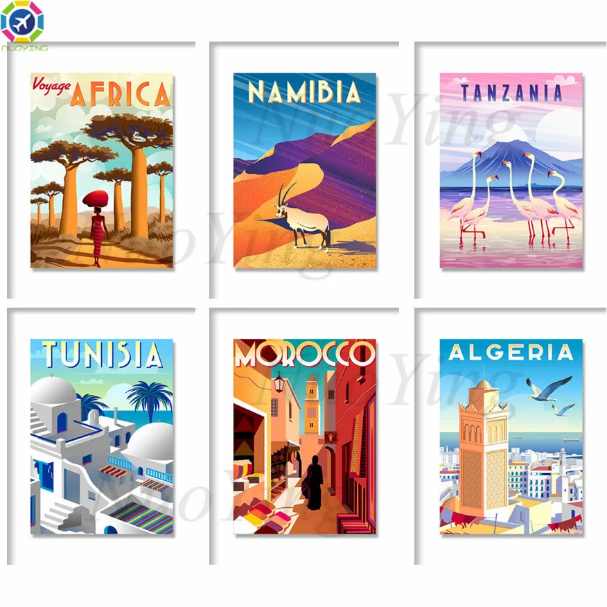 Алмазная живопись 5d Постер скандинавских путешествий по городу Марокко Танзании
