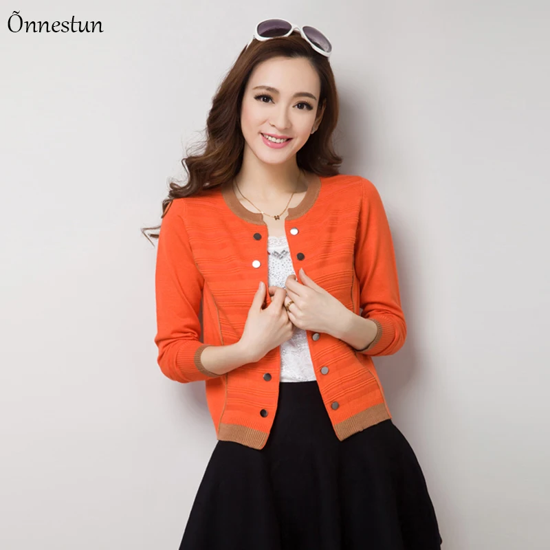 Sweater Women Autumn Long Sleeve Cardigan Patchwork Korean Style Short Design Outerwear Knitwear Solid Cardigans |