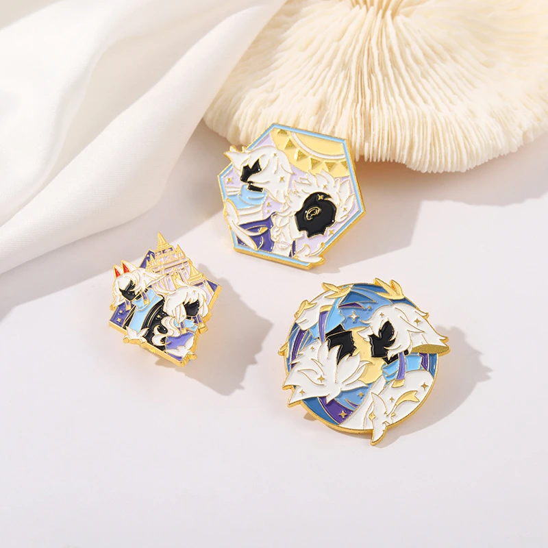 

Women's Character Cartoon Brooch Cute Simple Sweet Small Fresh Double Villain Brooch Beautiful Cartoon Character Alloy Brooch