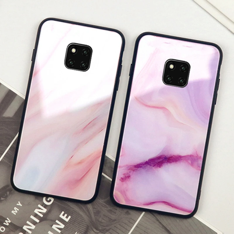 Чехол для Huawei Mate 20 Pro Роскошный Жесткий чехол из закаленного стекла с мрамором Lite