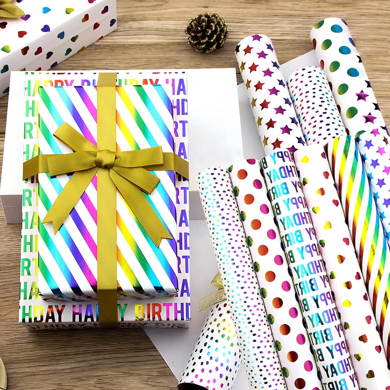 

2022 New Style 50*70Cm Valentine'S Day Colorful Hot Stamping Gift Wrapping Paper With Clear Texture For Home Decoration