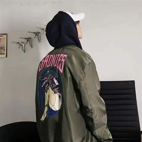 

Coat Men 's Spring And Autumn Korean Style Youth Stand Collar Long-Sleeved Cardigan Loose Baseball Uniform