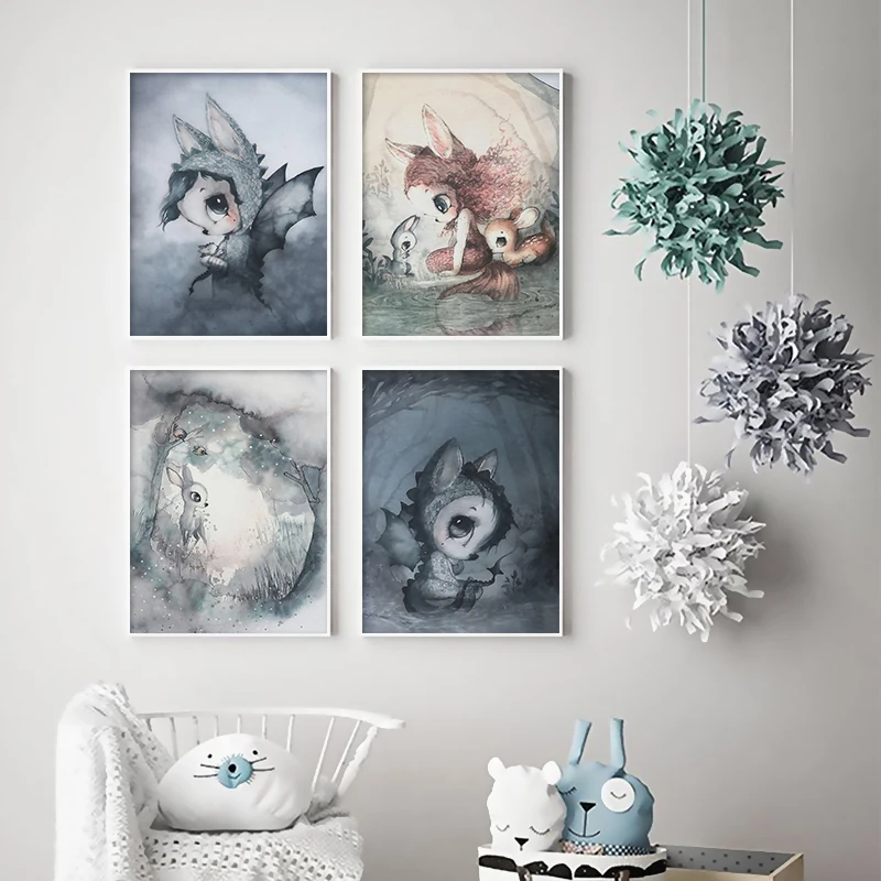 Настенная картина из мультфильма абстрактный постер с изображением кролика