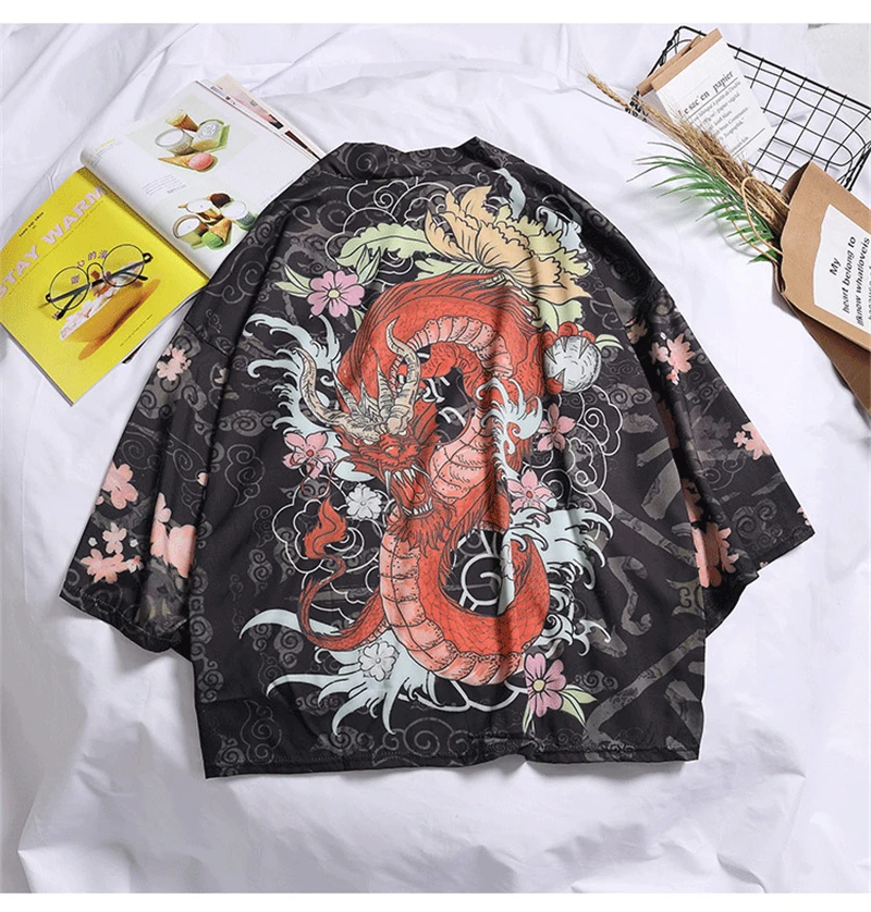 Ukiyoe Kimono Haori Yukata Japanese Style Samurai Cardigan Crane Print Traditonal Costume Streetwear Men Women Free Shipping |