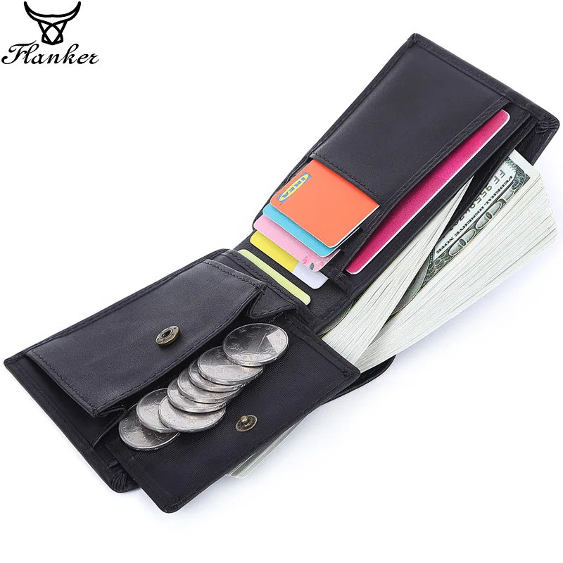 Flanker 100% Genuine Leather Men Small Wallet Casual Short Slim Brand Bifold Purse with Coin Pocket Card Holder PORTFOLIO | Багаж и сумки
