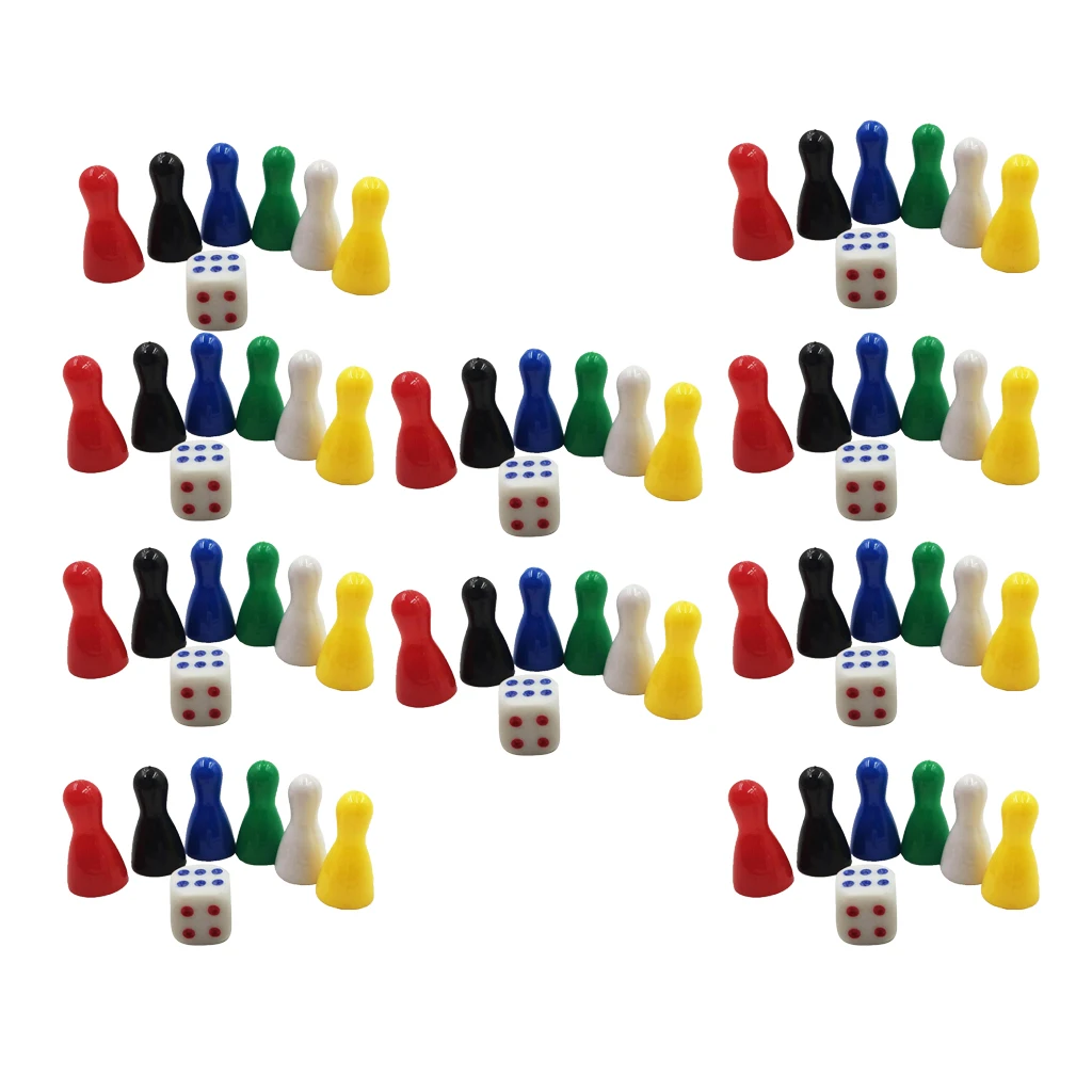 60 Pcs 25 mm Vintage Replacement Plastic Game Pieces Chessman and 10 Dice Kids Toys |
