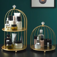 wrought iron bird cage organizer rack home room dressing table lipstick perfume cosmetics storage holder bathroom accessories