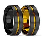 Модное обручальное кольцо 8 мм с золотым пазом и скошенным краем, черное вольфрамовое обручальное кольцо для мужчин, черное обручальное кольцо из матовой стали, мужское обручальное кольцо