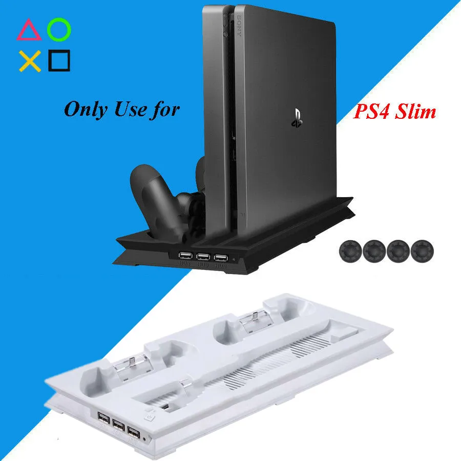 ps4 slim vertical stand cooling fan cooler dual usb charger charging dock with 3 extra hub for playstation 4 ps4 slim 4 caps free global shipping