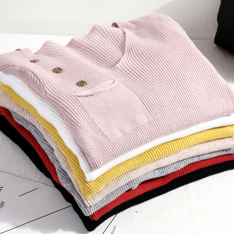 Женский Однотонный свитер Hirsionsan тонкий трикотажный Мягкий Розовый пуловер на