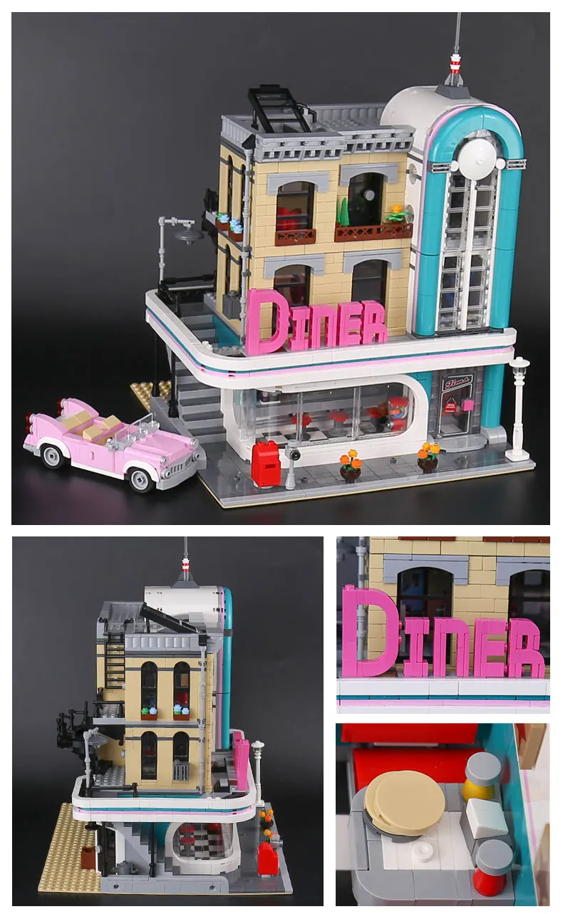 DHL 15037 серия уличных зданий 10260 MOC городской закусочной сборочный блок кирпичи Детские Рождественские подарки Детские игрушки