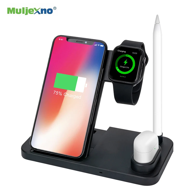4 в 1 10 Вт быстрая Беспроводная зарядная станция для Apple Watch 3 2 Airpods карандаш Qi док