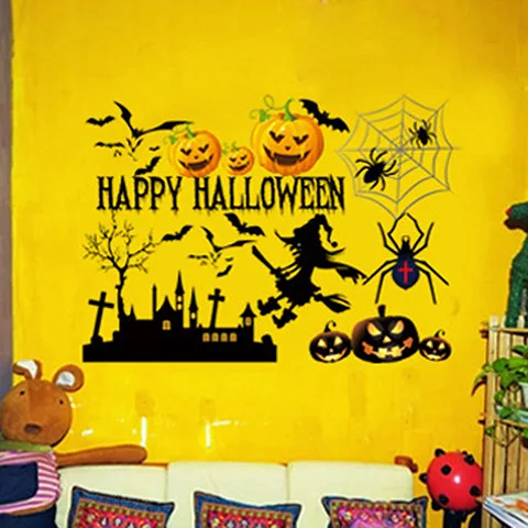 

Free Shipping Halloween stickers pumpkin bat female ghost cartoon children ghost house 3D three-dimensional glass stickers