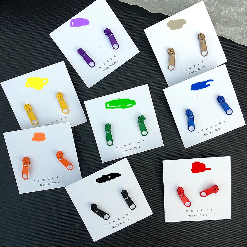 DoreenBeads Creative Stud Earrings For Women Accessories Yellow Red Colorful Zipper Style Jewelry 27mm x 7mm 1 Pair | Украшения и