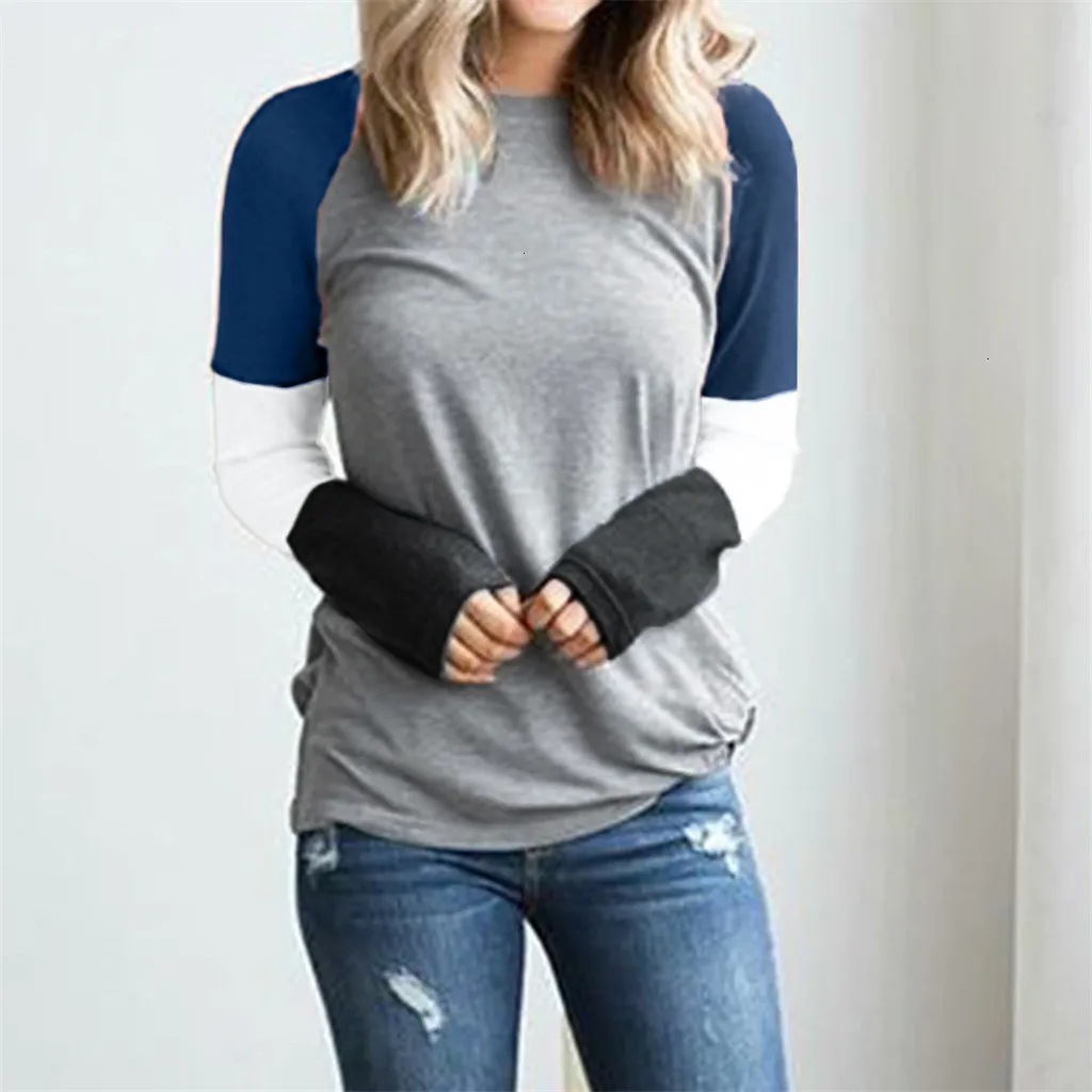 Женская Осенняя футболка Повседневная Свободная Лоскутная с коротким рукавом и