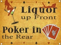liquor up front poker in the rear pub bar man cave metal plaque tin sign retro wall home bar pub vintage cafe decor 8x12 inch
