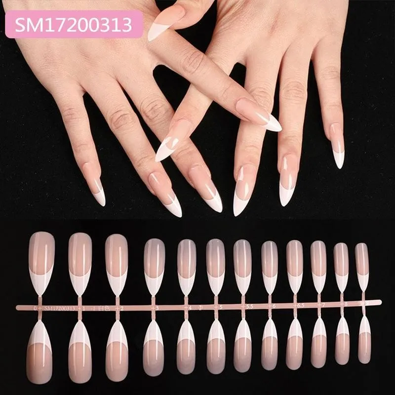 Милая длинная сине Гроб французский Ложные украшения для ногтей блестящий