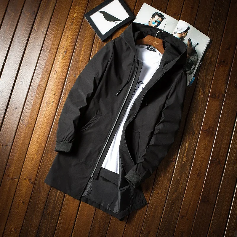 

Men's trench coat jacket Long slim hooded collar men's fashion coat long section design windbreaker men mens overcoat
