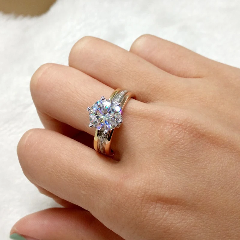 

Luxury Brilliant Gold Round Diamond Ring for Women Fashion Bridal Wedding Engagement Promise Ring Jewelry Gift