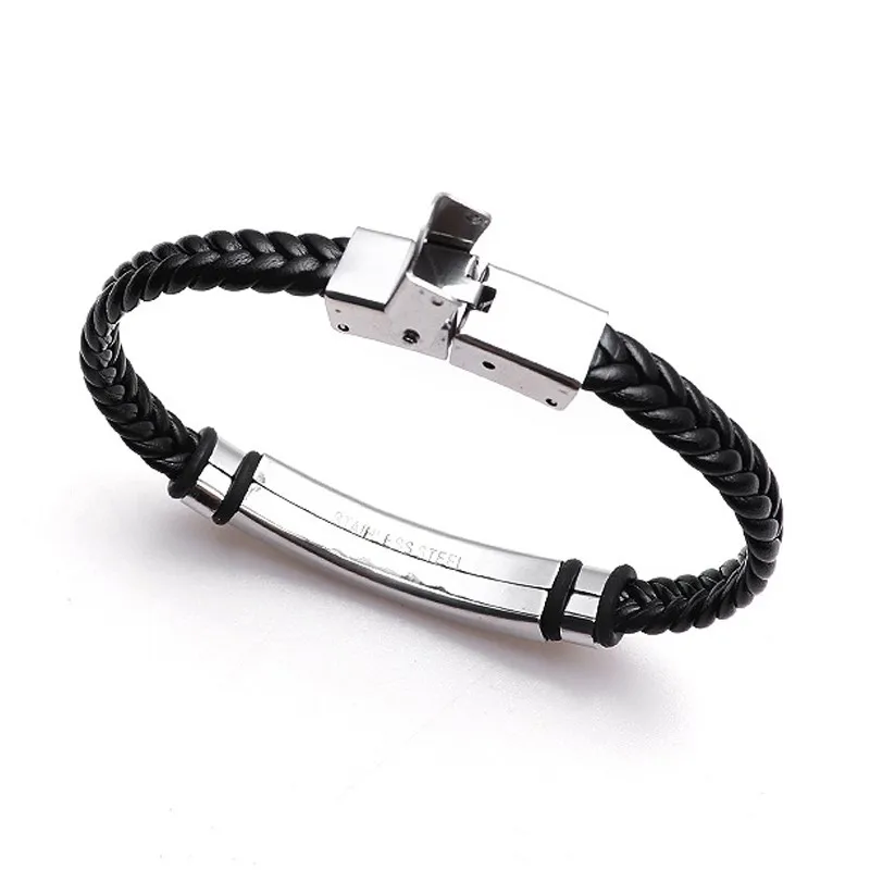 Панк Braclets очарование черный человек браслеты с плетеной кожей из нержавеющей