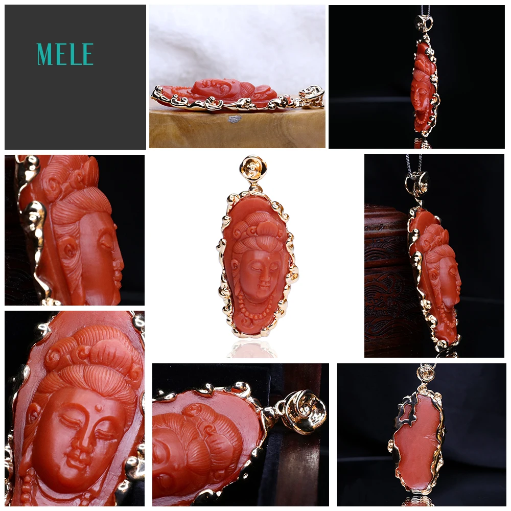 14k gold Natural south Red agate carving guanyin Bodhisattva Pendant | Украшения и аксессуары