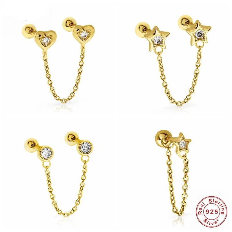 

2021 1 Piece Sterling Silver Chain Star Zircon Piercing Stud Earrings For Women Earring Earings Jewelry Gift Pendientes