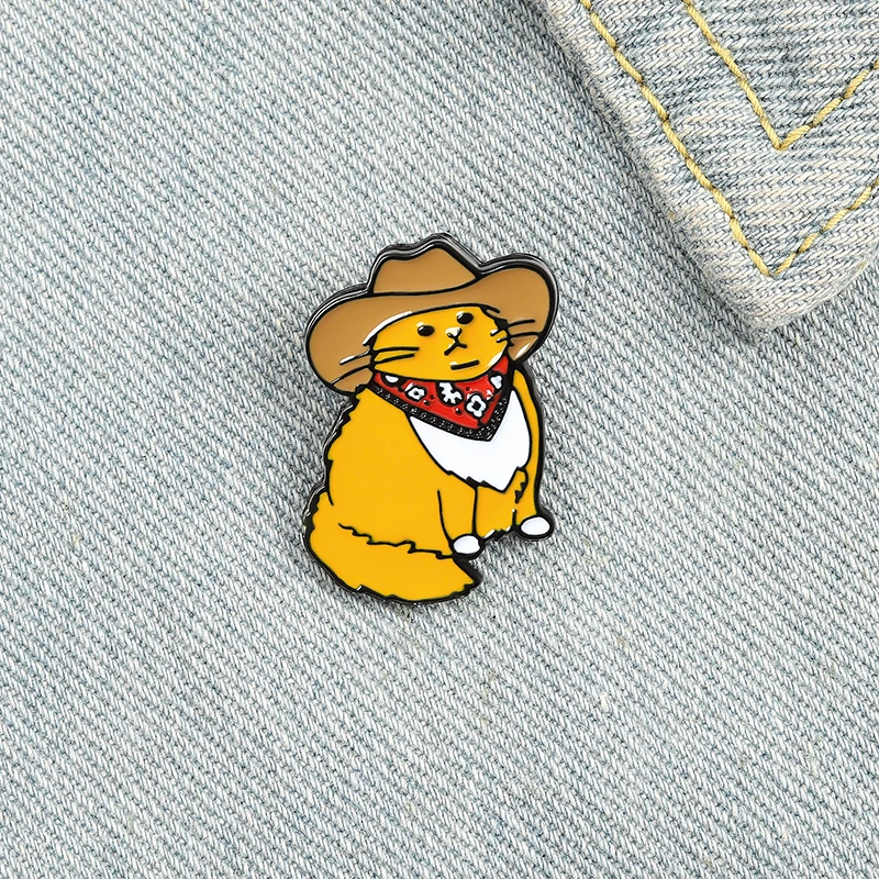 Cat Cowboy Enamel Pins Cowboy Hat Scarf Kitten Brooches Cartoon Animal Lapel Badges Wholesale Pin Jewelry Gifts Friend images - 6
