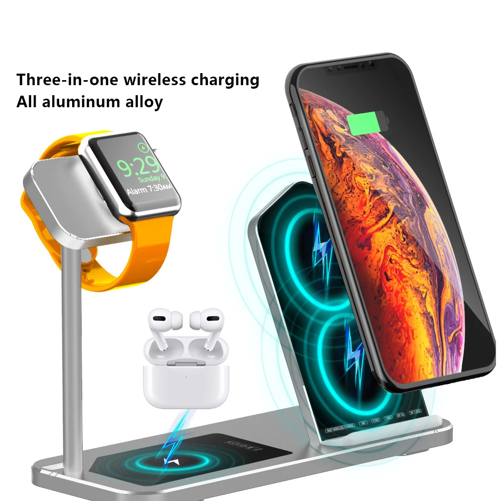 Для Airpods Pro iWatch Быстрое беспроводное зарядное устройство Подставка док-станция 3 в 1 из алюминиевого сплава зарядная станция база для iPhone samsung huawei