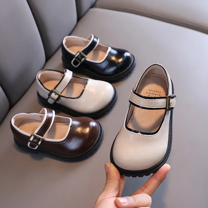 Осенняя кожаная обувь для девочек, кожаная обувь принцессы с мягкой подошвой и круглым носком, детская обувь