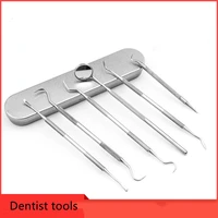 6 pcsset stainless steel dental tool dental mirror probe sickle tartar scaler dentist oral care tooth cleaning tools