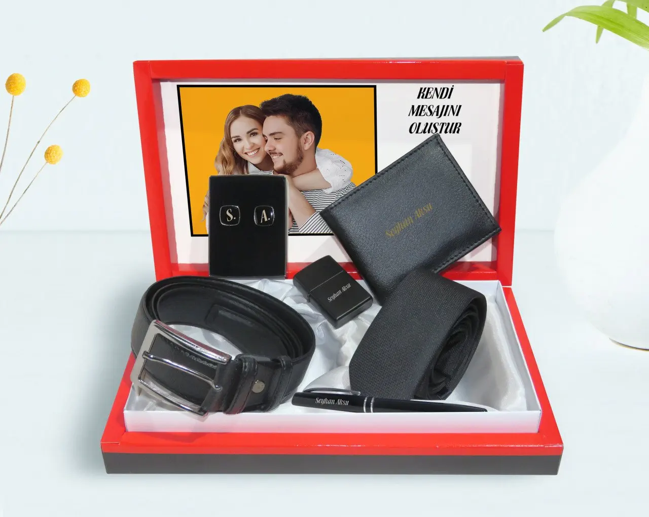 

Sweetheart Custom Photo and Mail In The Box Wallet Belt Lighter tie Pen And Cufflinks gift set
