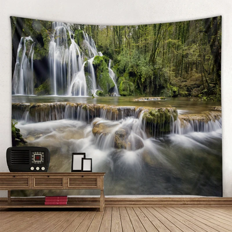 

3d landscape photo wall hanging tapestry nature forest waterfall digital printing wall hanging bedroom study decoration tapestry