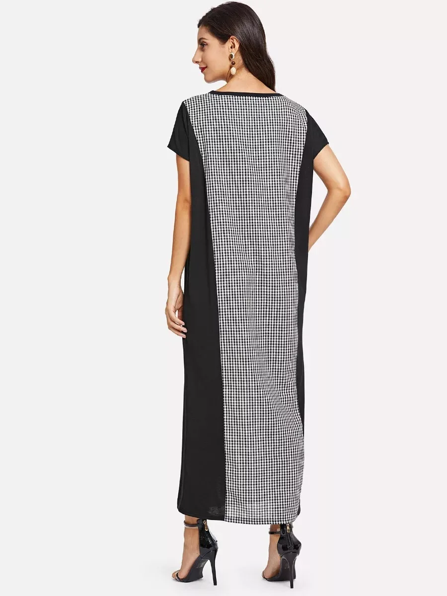 

summer maxi Dress for women Vintage patchwork plaid printed bohemian Dress fashion office ladies robe eid ramadan abaya VKDR1874