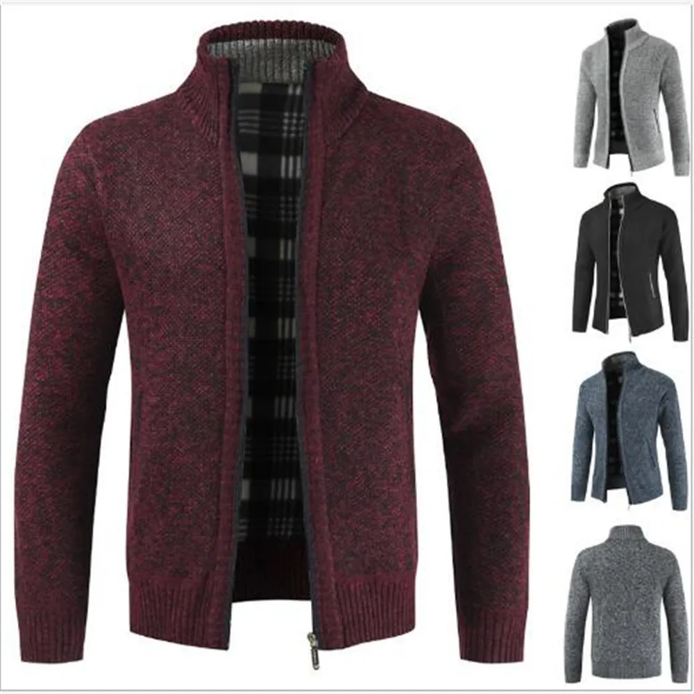 

Новинка 2020, международная торговля, мужской кардиган с воротником-стойкой на осень и зиму, свитер на молнии, вязаная куртка с длинными рукав...