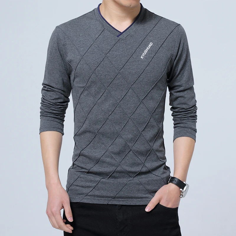 Роскошные V образным вырезом 2021 Мужская мода Slim Fit Пользовательские Футболка