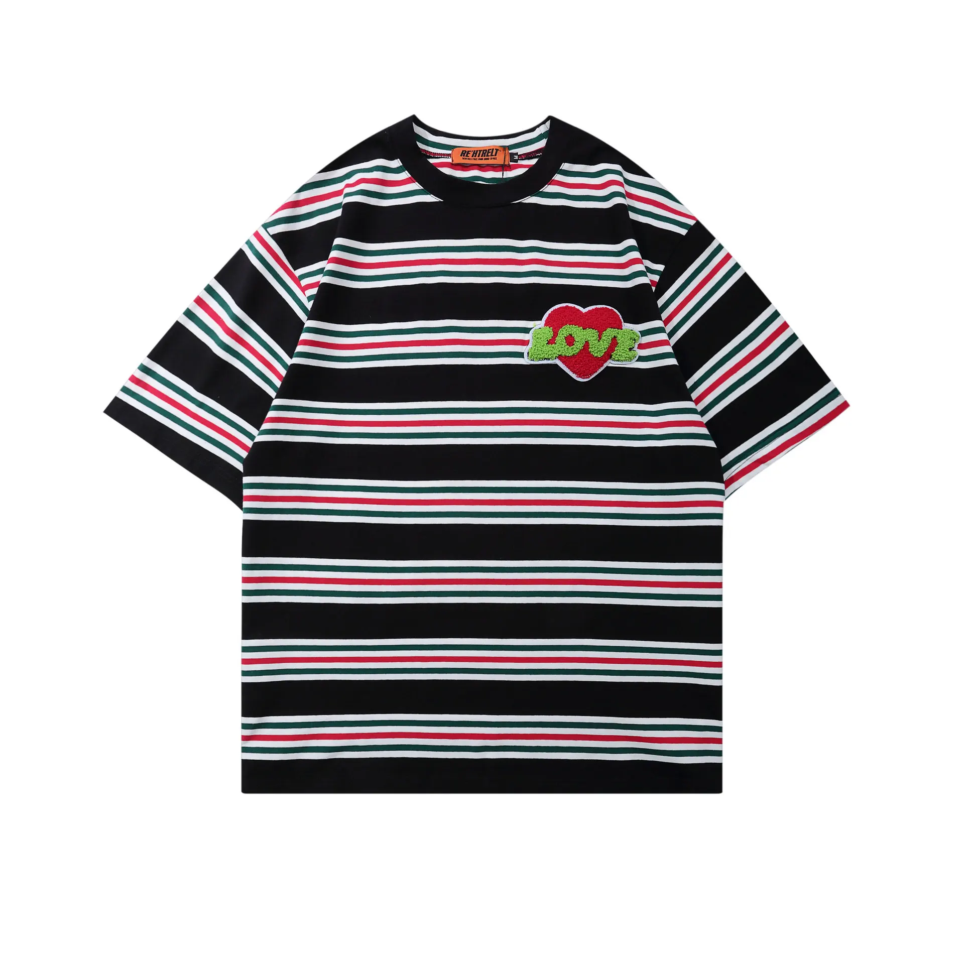 

Eukaaru New Men's Round Neck t-shirt Fashion Loose Stripe Lovers Short Sleeve tshirts Cotton Tops Tees Men Streetwear t shirt