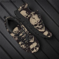 elviswords punk style women flats skull head 3d print breathable air mesh sneaker shoes for female light lace up zapatos mujer