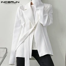 Moda masculina blazer cor sólida lapela streetwear um botão ternos masculinos casuais manga longa 2021 personalidade outerwear S 5XL incerun (4)