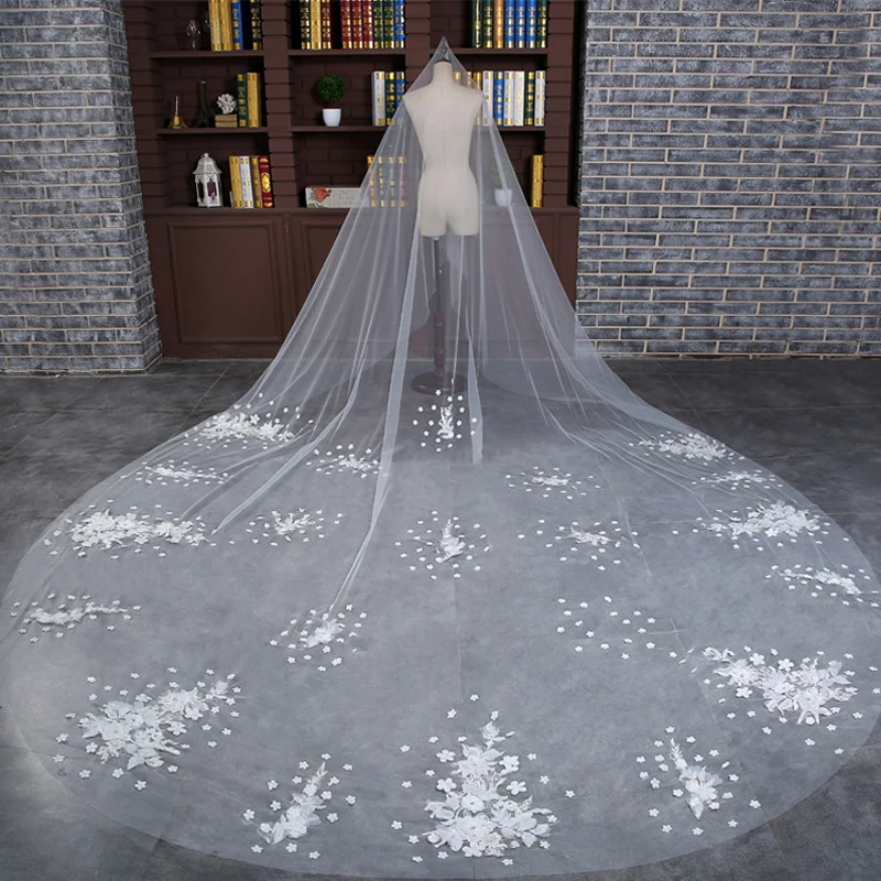 

Cathedral Wedding Veils Ivory Long Lace Edge Bridal Veil with Comb Wedding Accessories Bride Veu Wedding Veil