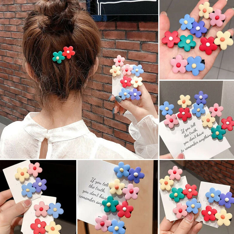 Новинка 2019 1 шт. милые заколки ярких цветов для девочек два маленьких цветка